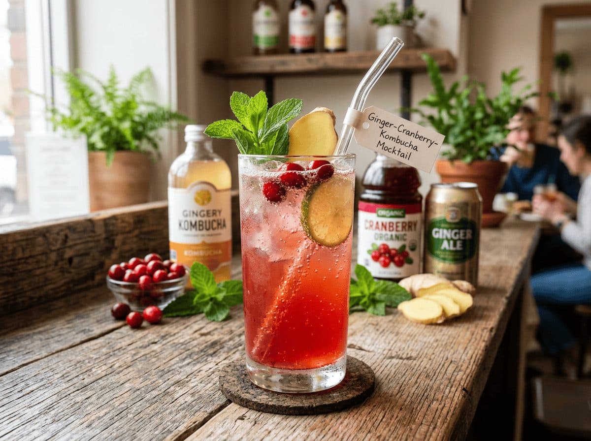 Ginger-Cranberry-Kombucha Mocktail