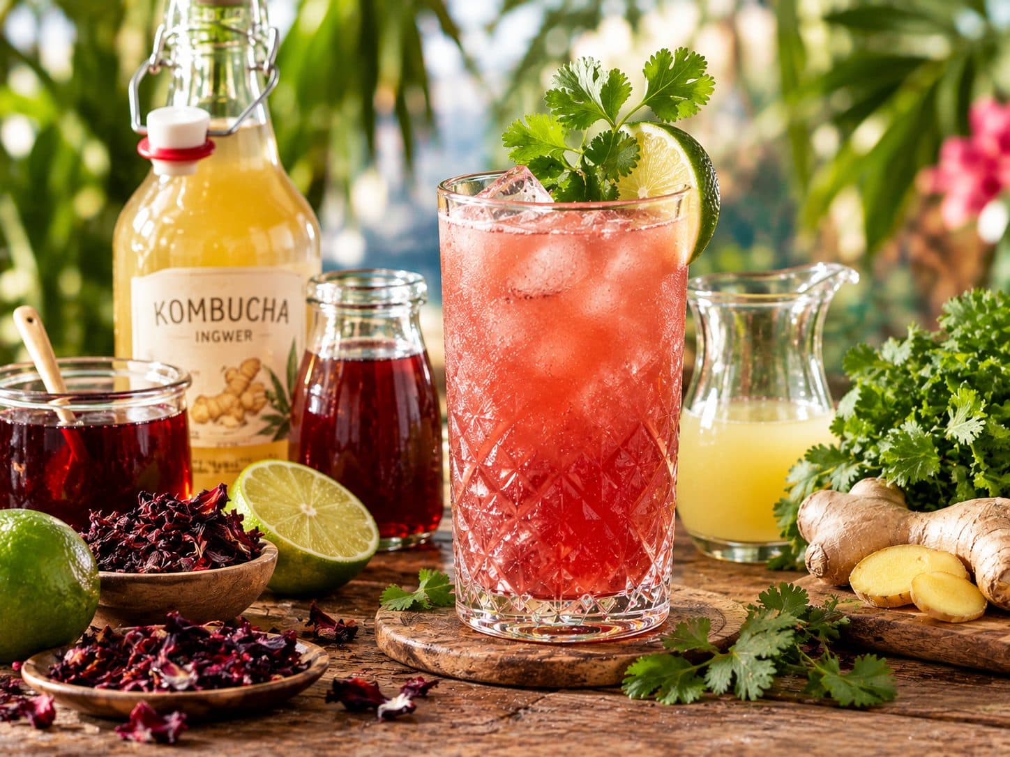 Hibiscus-Ginger-Kombucha Mocktail